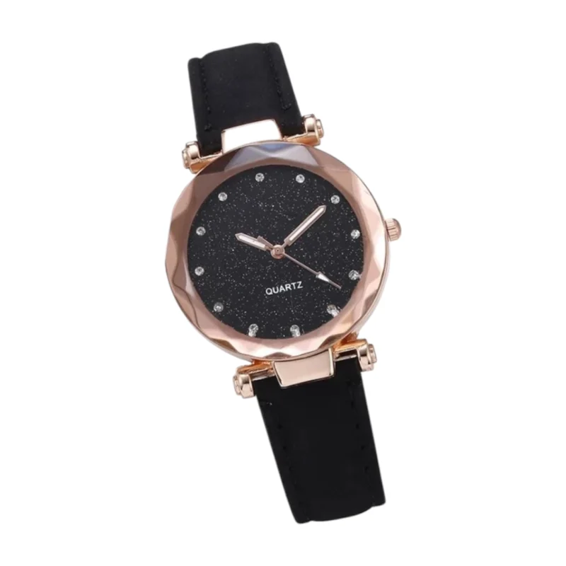 Reloj Cuerina -Brillos Negro