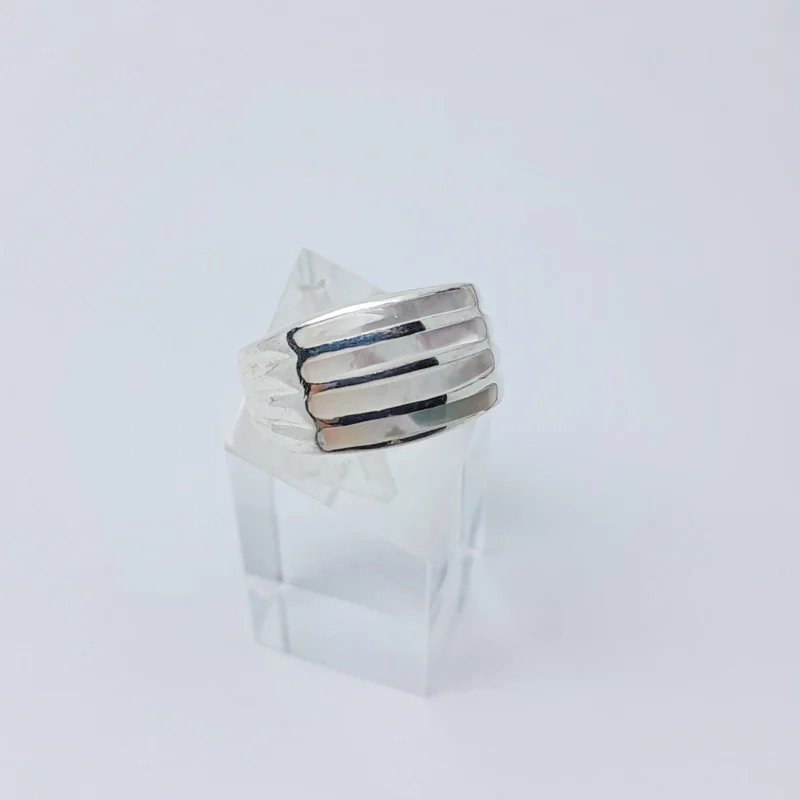 Anillo plata y nacar Lineas ancho