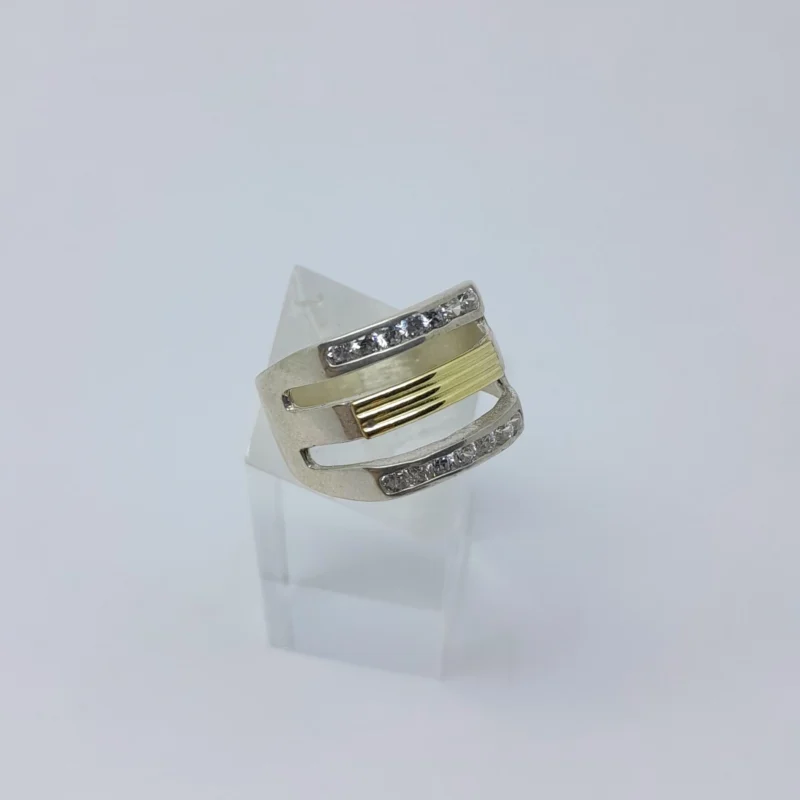 Anillo plata y oro con mini cubics - Imagen 3