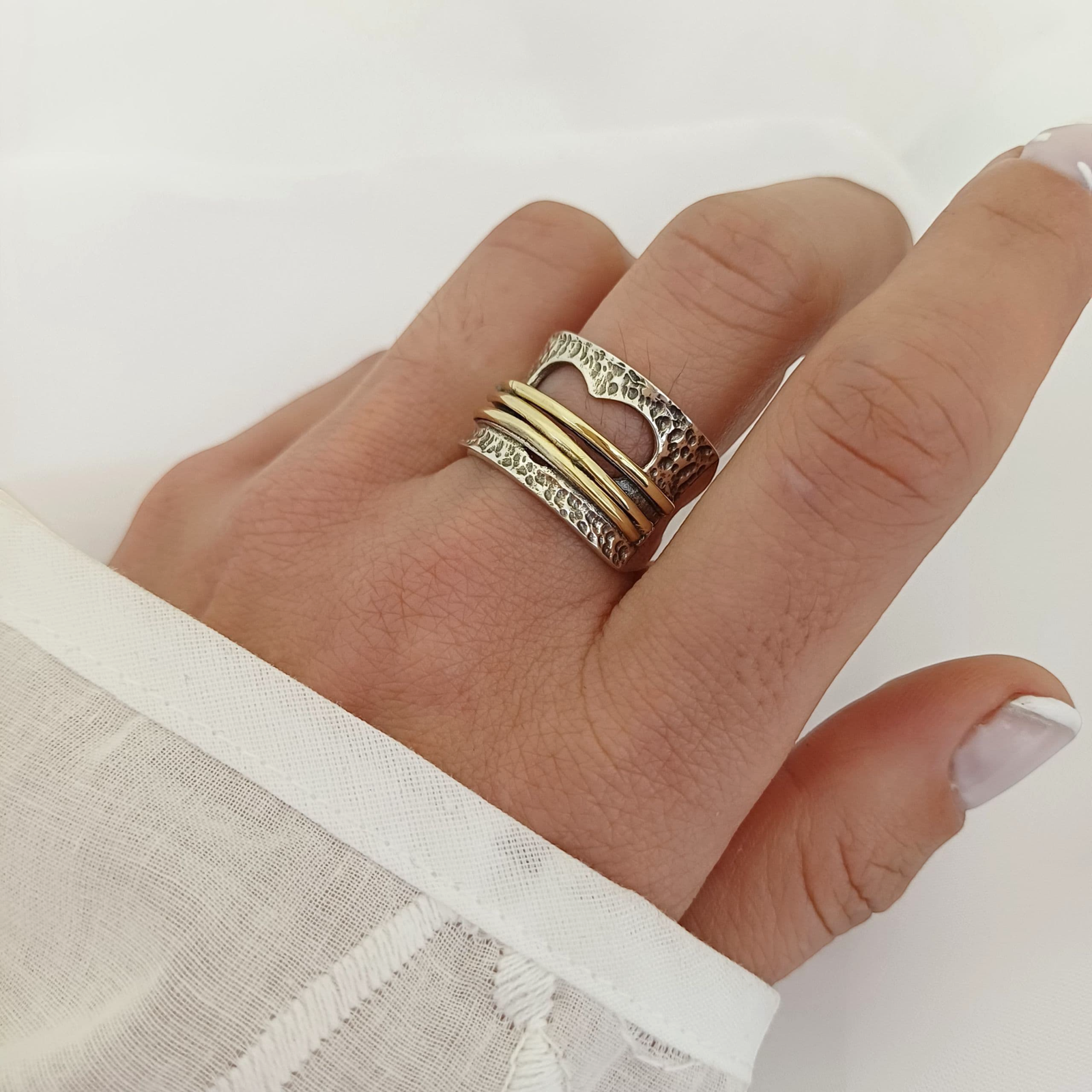 Anillo Corazon Martillado -Plata925