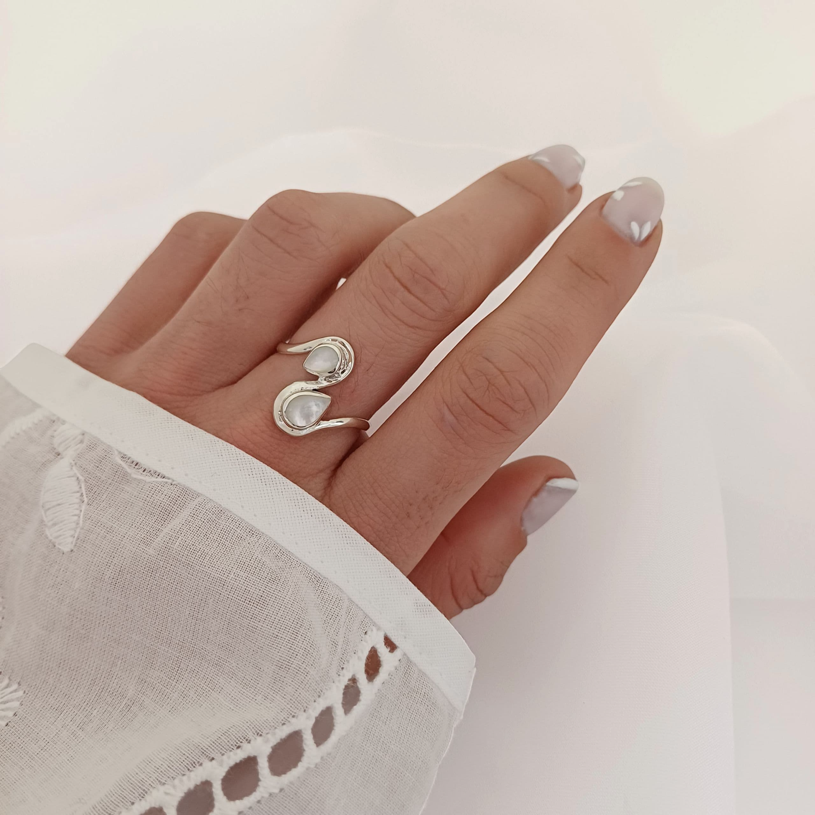 Anillo Lagrima Nacar -Plata925