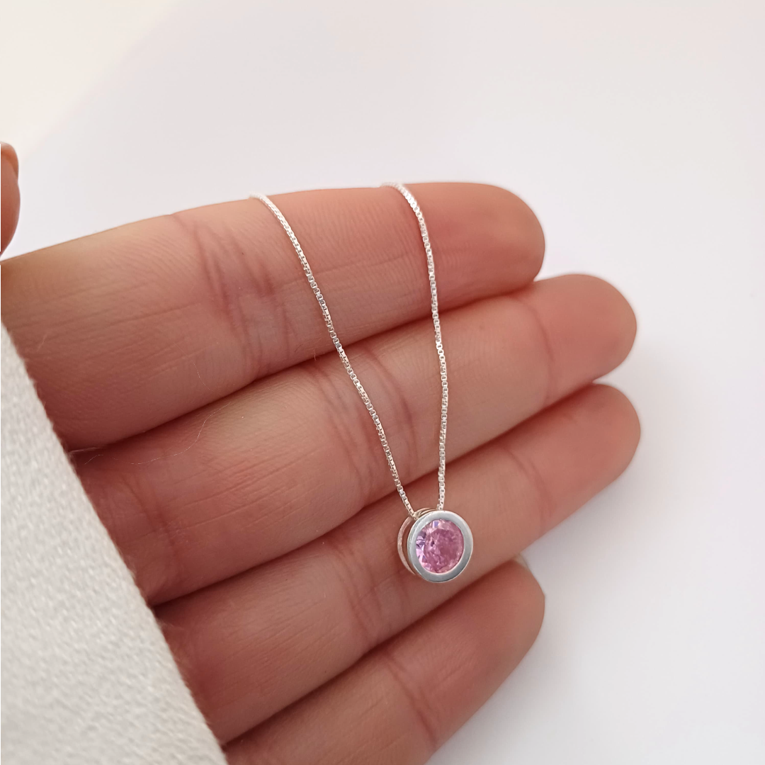 Dije Punto de Luz Plata -Rosa