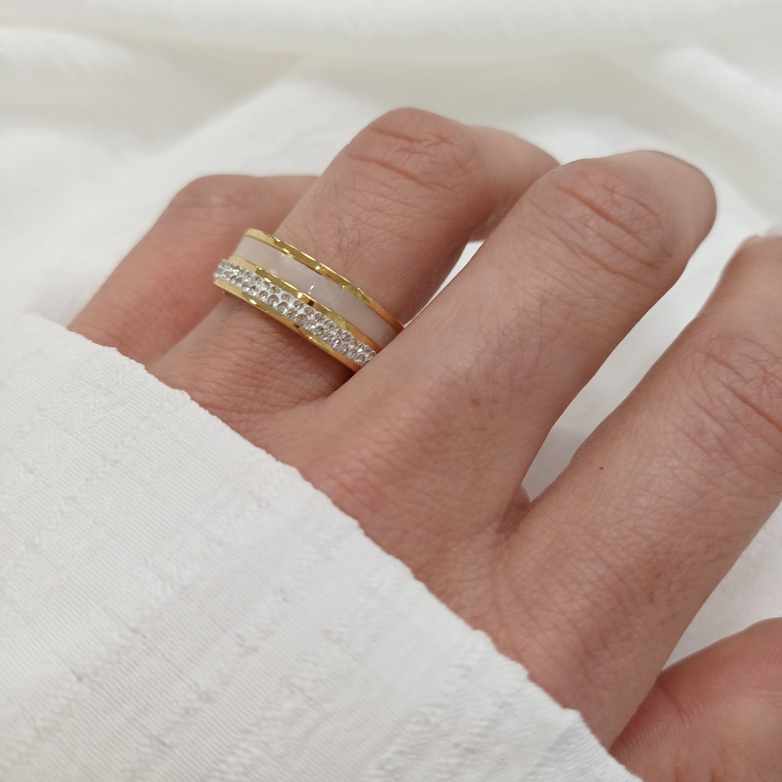 Anillo Acero Dorado -Nacar y Brillos - Imagen 2