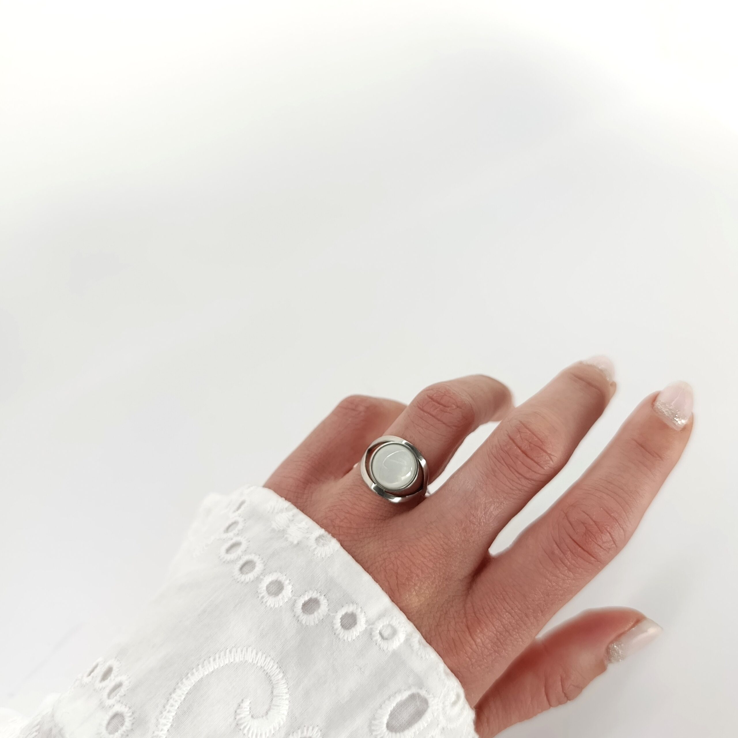 Anillo Acero Quirurgico -Piedra Blanca