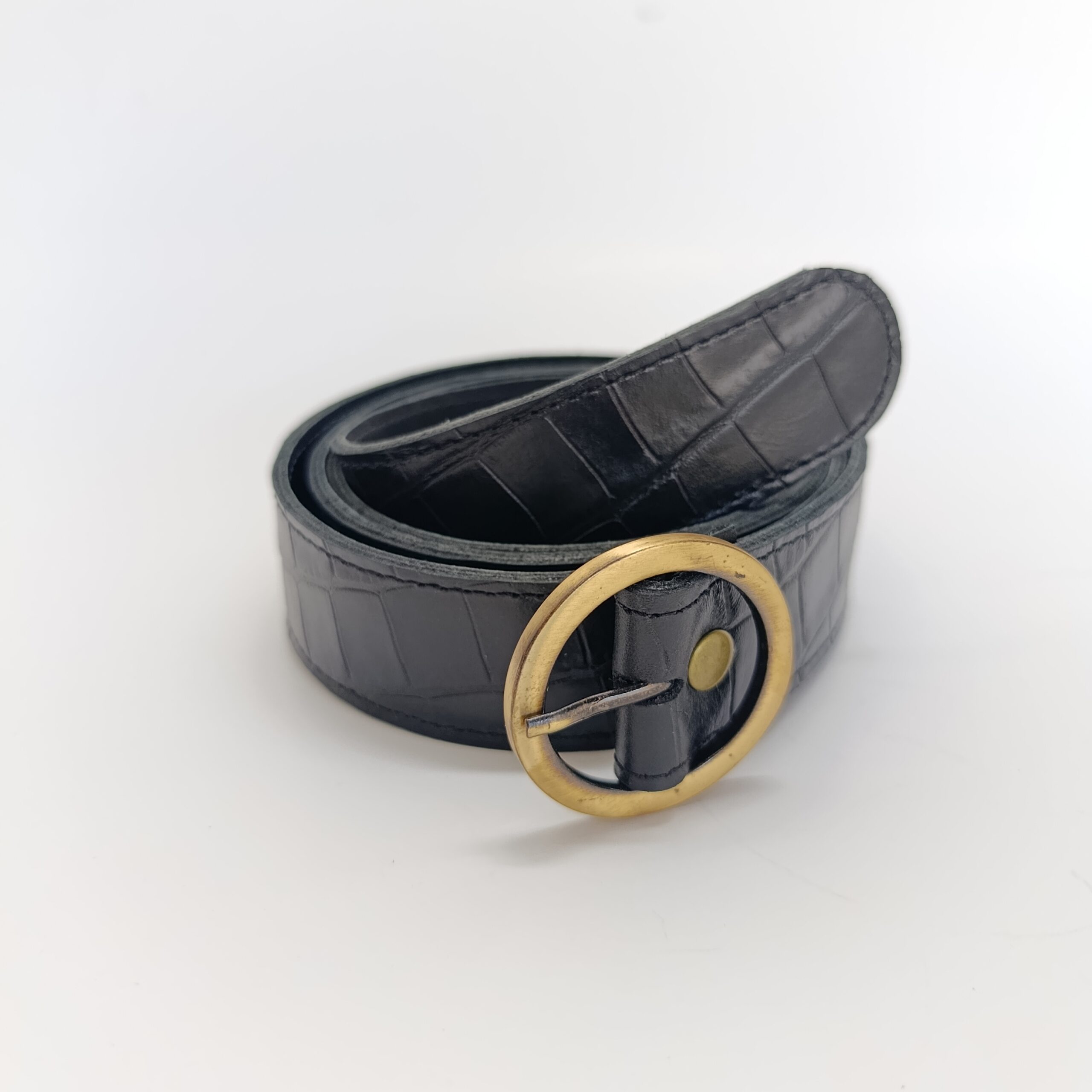 Cinto Cuero Hebilla Redonda -Negro