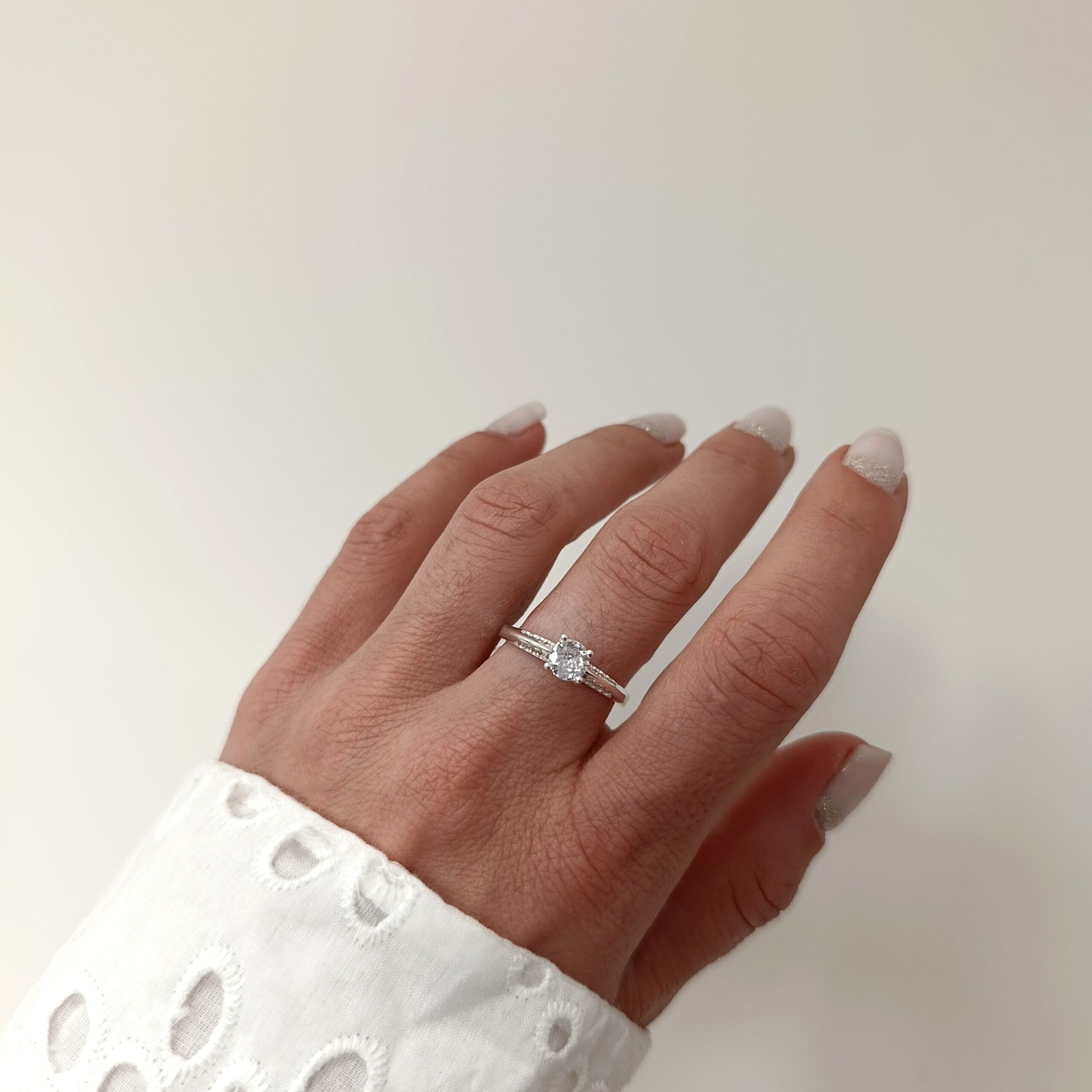 Anillo Cintillo Brillos Doble -Plata