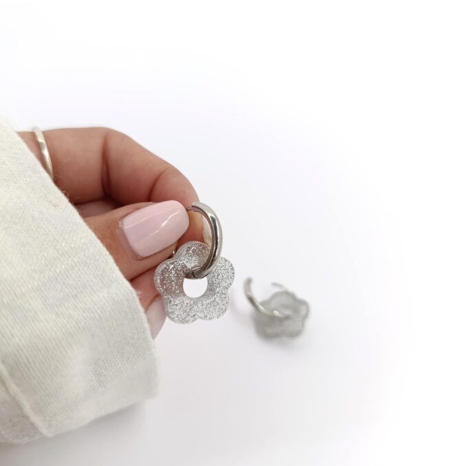 Aros Acero Quirurgico- Flor Acrilico