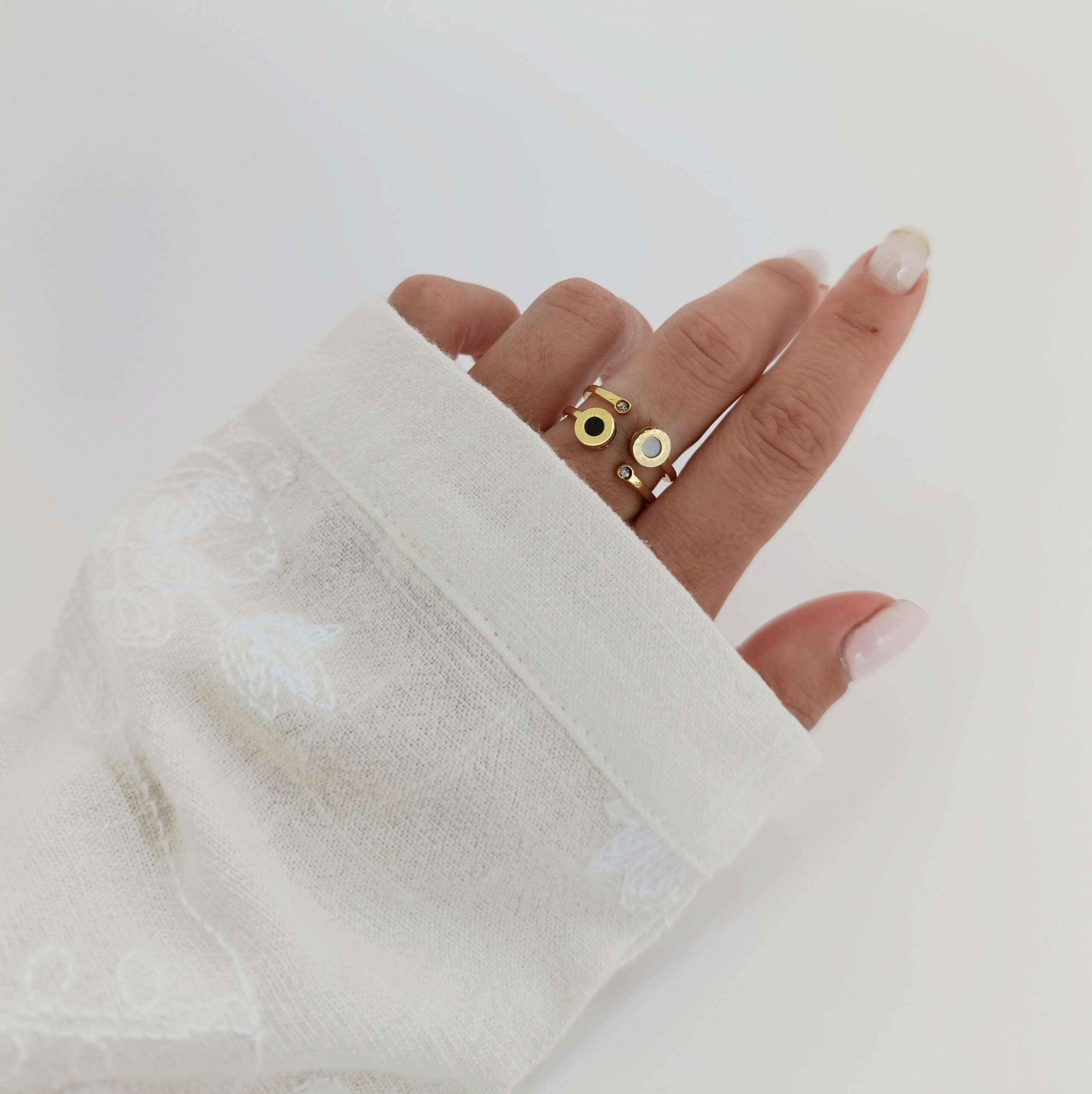 Anillo Acero Dorado -Onix/Nacar