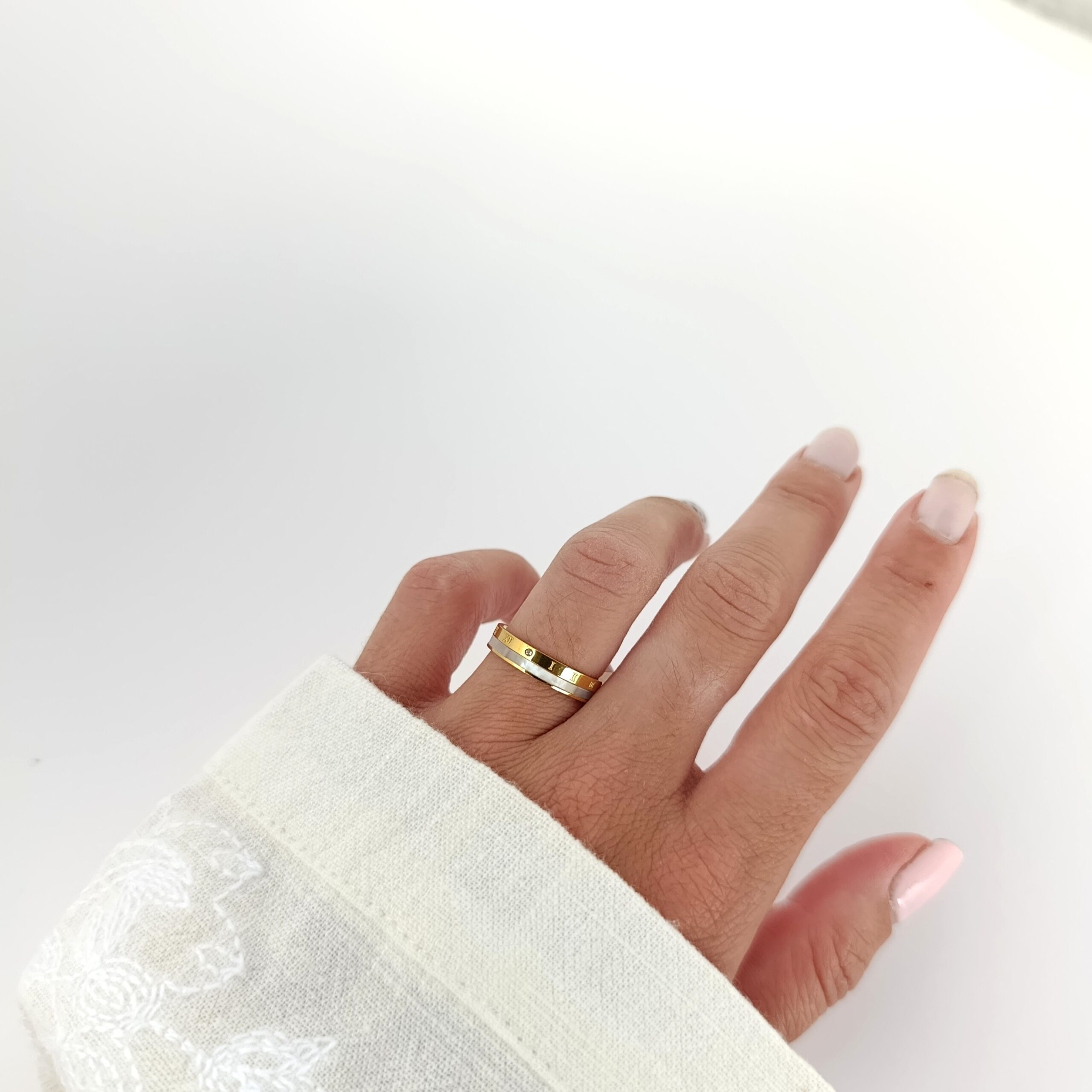 Anillo Acero Dorado -Numeros Romanos