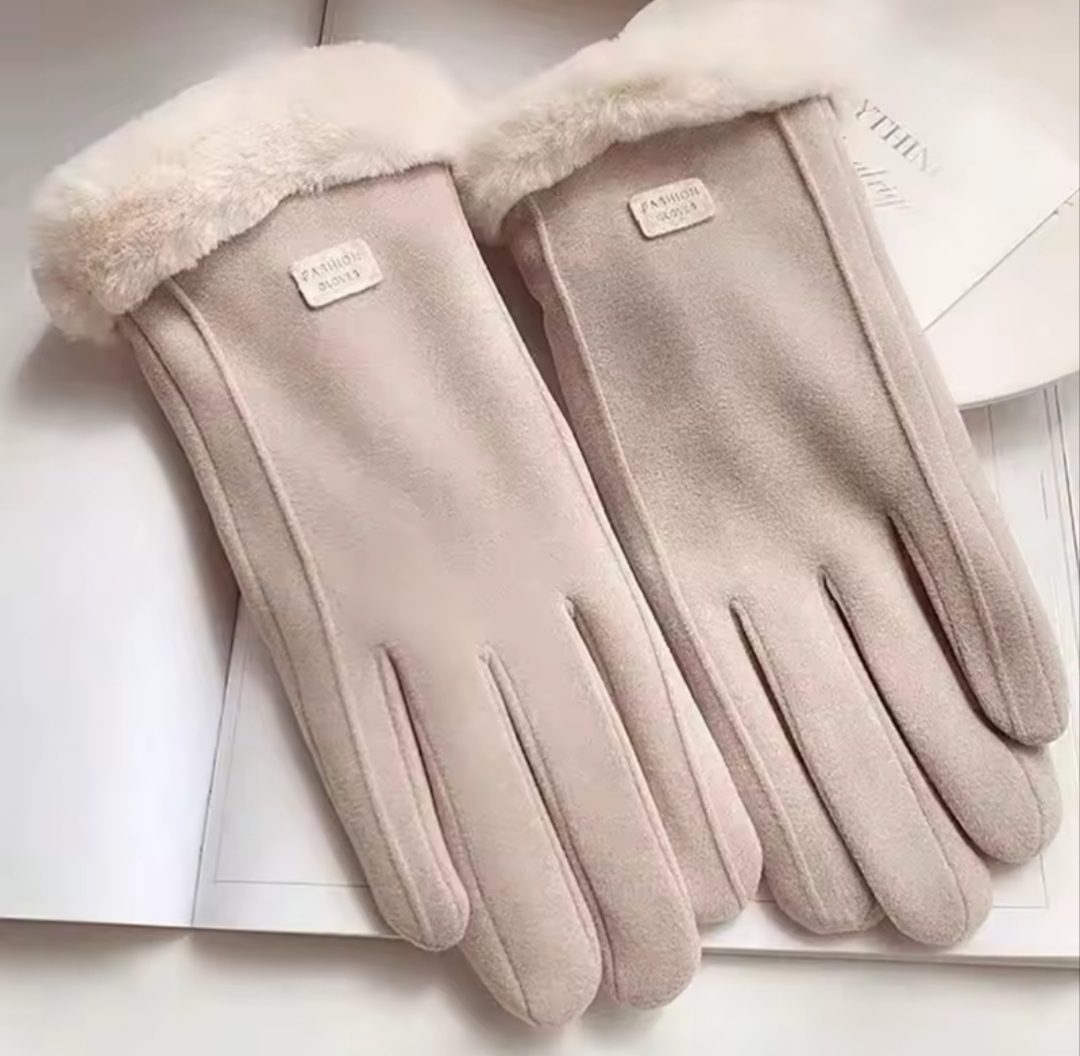 Guante con Piel -Beige